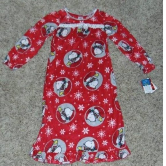 *Christmas Nightgown sz 6 Snoopy & 18" Doll Gown Red Fleece Long Sleeve Girls - Picture 3 of 5
